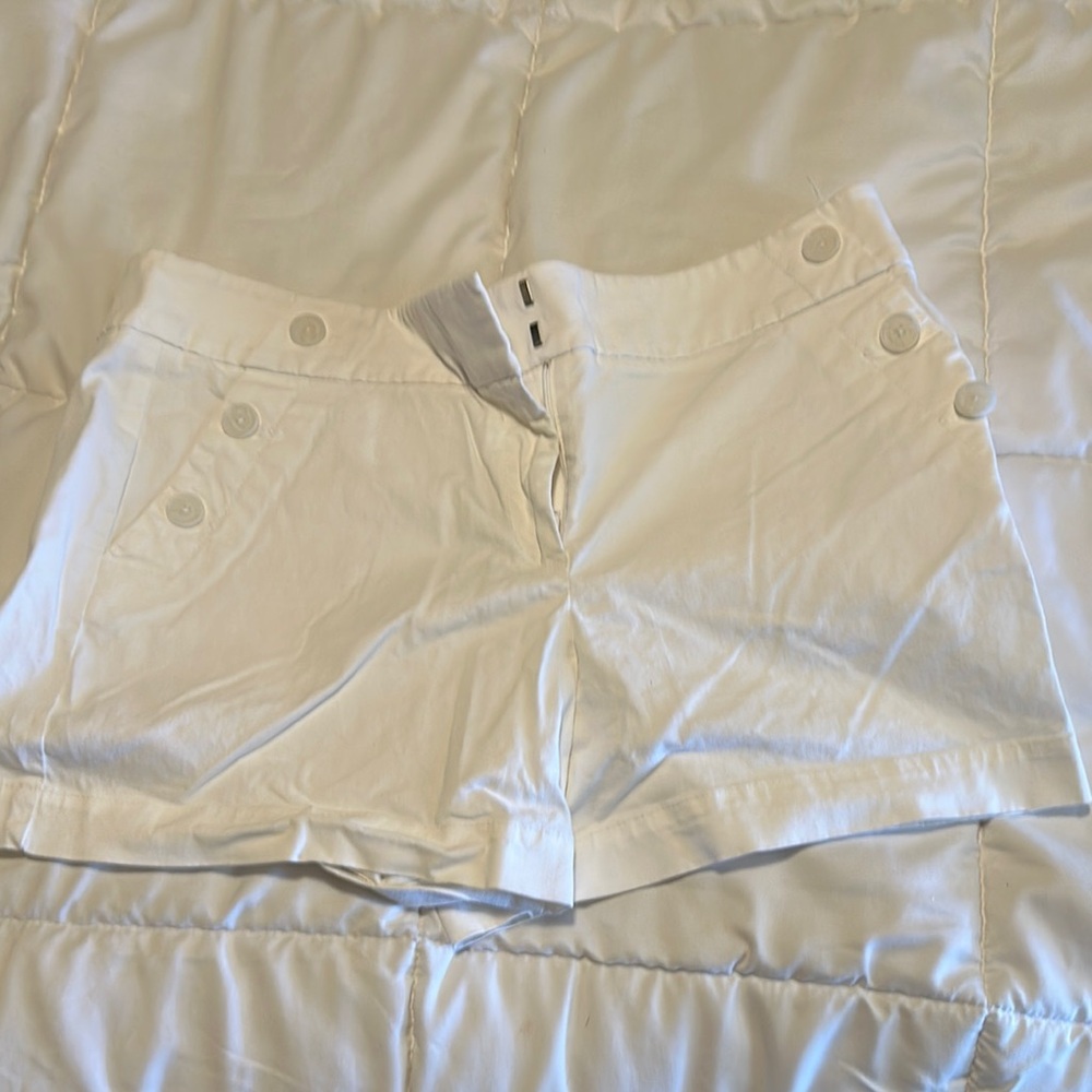 White Button-Front Shorts